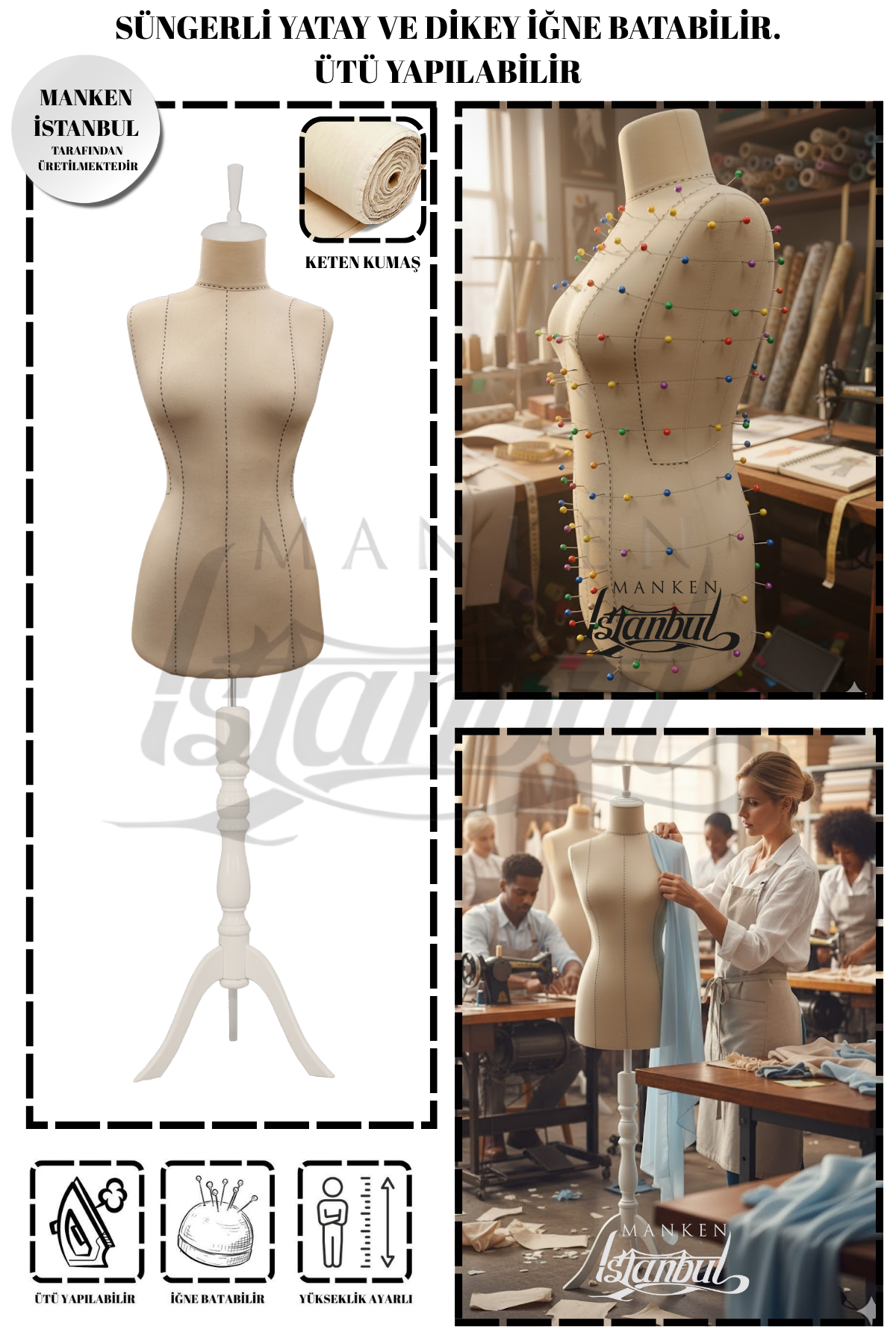 Yüksek Kalite Özel Punto Dikişli Full İğne Batabilen Terzi Mankeni