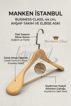 Delüks 44 CM Masif Ahşap Ceket Askısı Elbise Askısı Takım Askısı