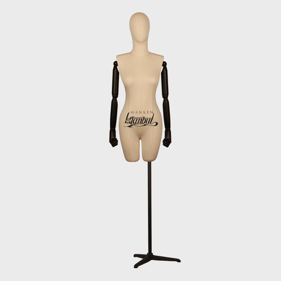 Keten Kumaş Pantolon Giyebilen Ahşap Kol Terzi Mankeni Vitrin Mankeni