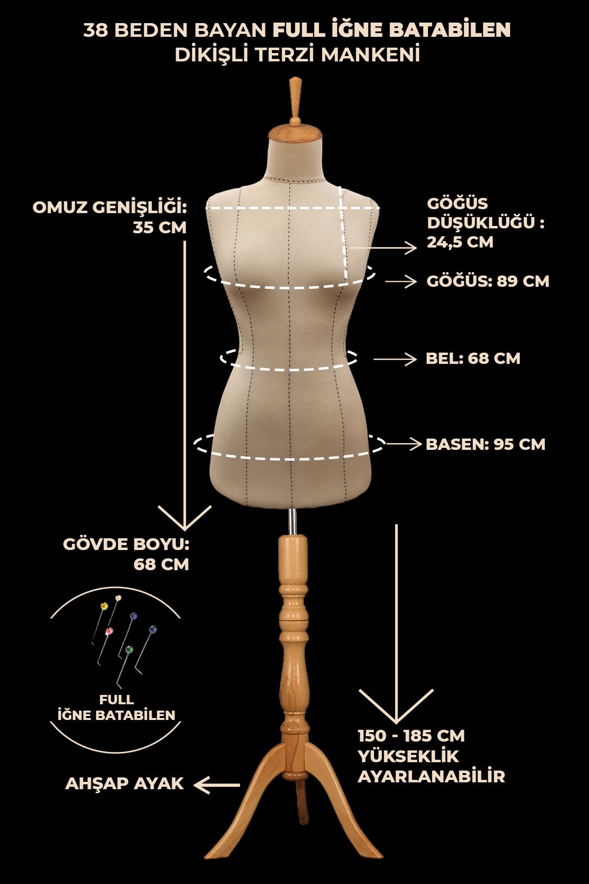 Yüksek kalite Özel Punto dikişli  full iğne batabilen terzi mankeni 38 beden