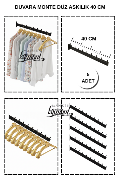 Duvara Monte Düz Askılık 40 Cm 5 Adet