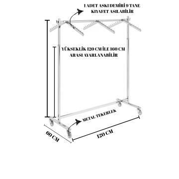 6 Adet Askılı Tekerlekli Yüksek Kalite Metal Orta Stand