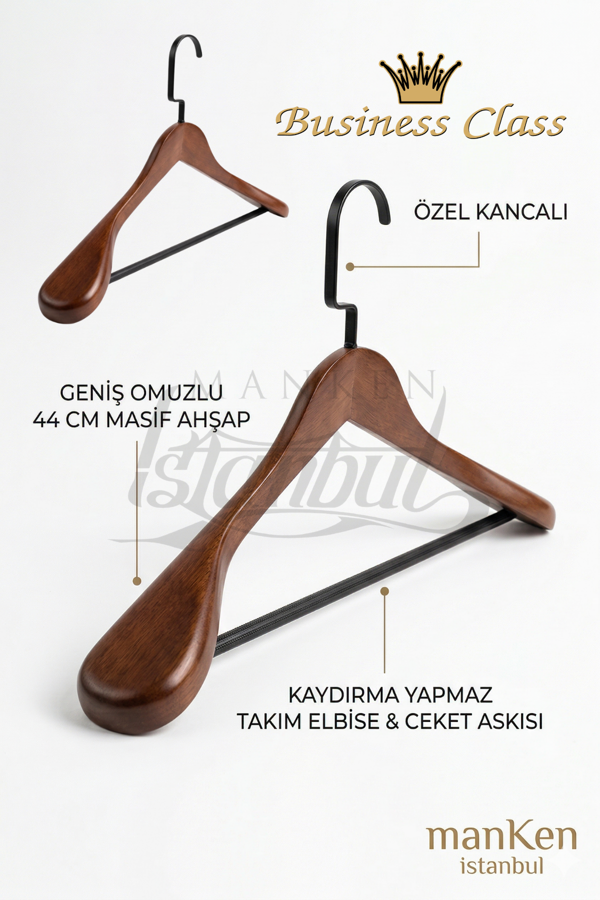 Delüks 44 CM Masif Ahşap Ceket Askısı Elbise Askısı Takım Askısı