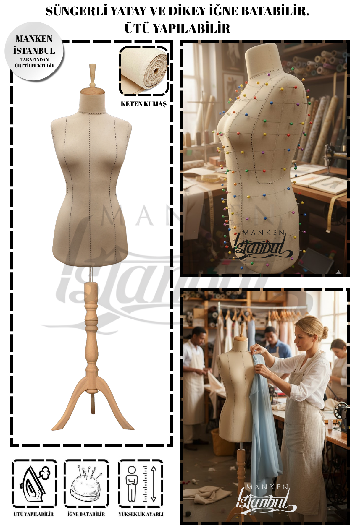 Yüksek Kalite Özel Punto Dikişli Full İğne Batabilen Terzi Mankeni