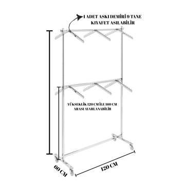 12 Adet Askılı Yüksek Kalite Tekerlekli Krom Kaplama Metal Orta Stand