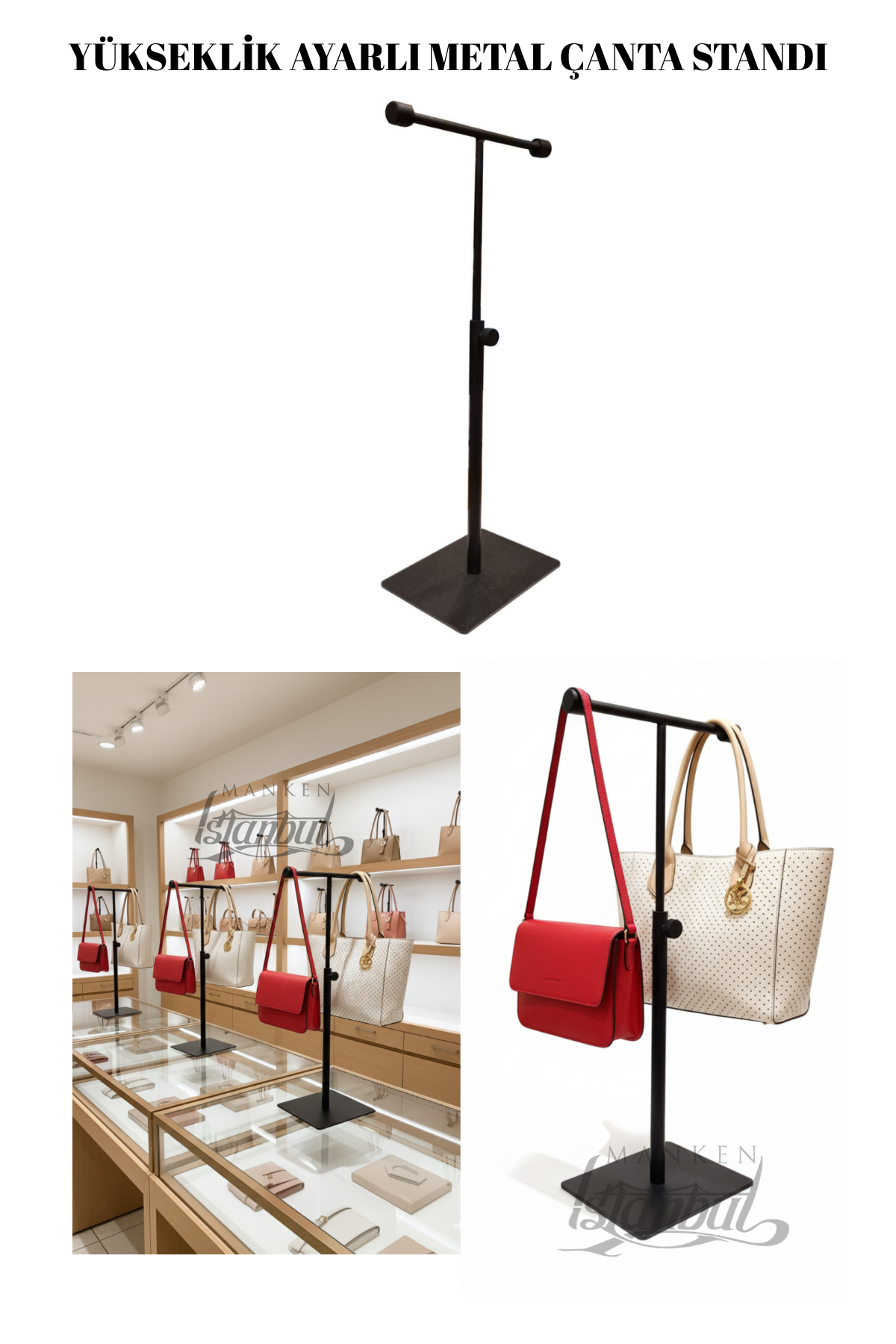 Ayarlanabilir Siyah Çanta Standı Çanta Askısı - Elegan Çanta Teşhir Askısı