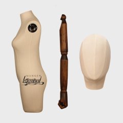 Keten Kumaş Paçalı Ahşap Kollu Terzi Mankeni Vitrin Mankeni