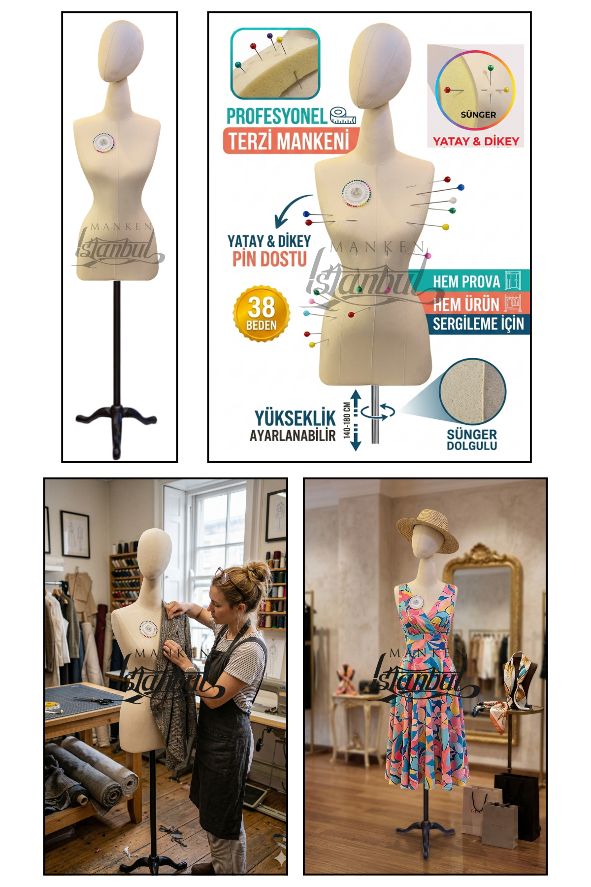 Kumaş Kafalı 38 Beden Süngerli Keten Kumaş Terzi Prova Mankeni