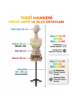 Kumaş Kafalı 38 Beden Süngerli Keten Kumaş Terzi Prova Mankeni