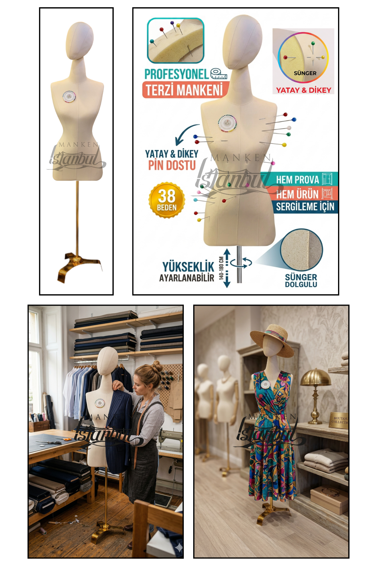 Kumaş Kafalı 38 Beden Süngerli Keten Kumaş Terzi Prova Mankeni