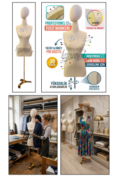 Kumaş Kafalı 38 Beden Süngerli Keten Kumaş Terzi Prova Mankeni