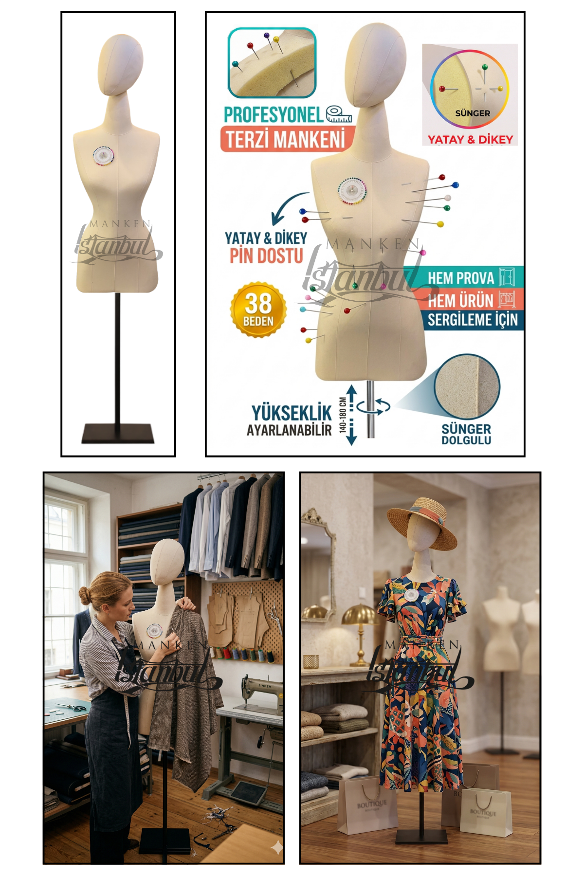 Kumaş Kafalı 38 Beden Süngerli Keten Kumaş Terzi Prova Mankeni