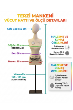 Kumaş Kafalı 38 Beden Süngerli Keten Kumaş Terzi Prova Mankeni