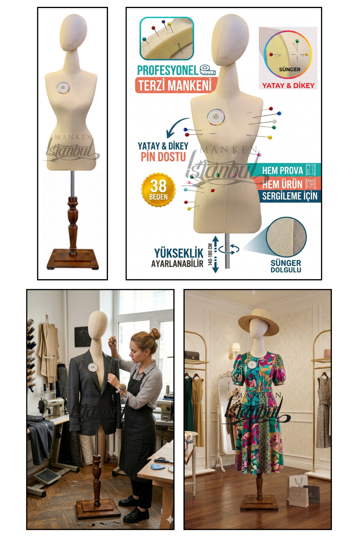 Kumaş Kafalı 38 Beden Süngerli Keten Kumaş Terzi Prova Mankeni