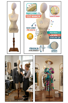 Kumaş Kafalı 38 Beden Süngerli Keten Kumaş Terzi Prova Mankeni