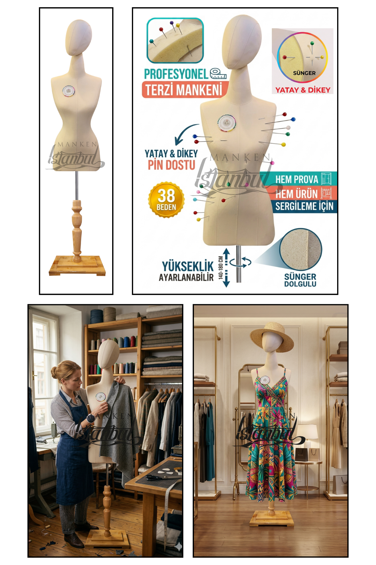 Kumaş Kafalı 38 Beden Süngerli Keten Kumaş Terzi Prova Mankeni