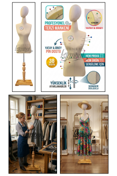 Kumaş Kafalı 38 Beden Süngerli Keten Kumaş Terzi Prova Mankeni