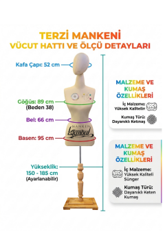 Kumaş Kafalı 38 Beden Süngerli Keten Kumaş Terzi Prova Mankeni