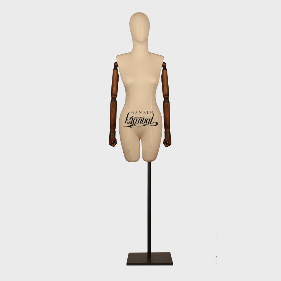 Keten Kumaş Paçalı Ahşap Kollu Terzi Mankeni Vitrin Mankeni