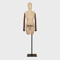 Keten Kumaş Paçalı Ahşap Kollu Terzi Mankeni Vitrin Mankeni