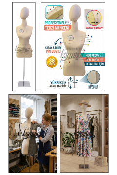 Kumaş Kafalı 38 Beden Süngerli Keten Kumaş Terzi Prova Mankeni