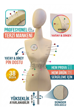 Kumaş Kafalı 38 Beden Süngerli Keten Kumaş Terzi Prova Mankeni