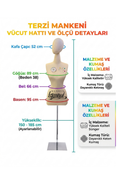 Kumaş Kafalı 38 Beden Süngerli Keten Kumaş Terzi Prova Mankeni