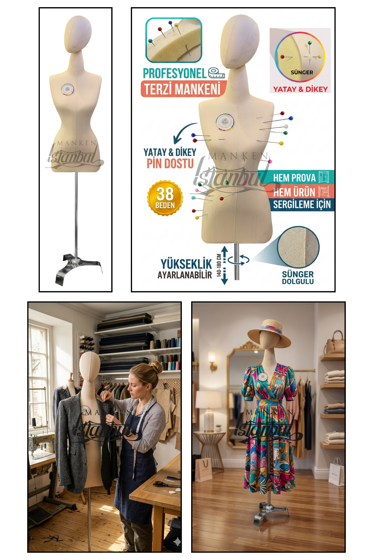 Kumaş Kafalı 38 Beden Süngerli Keten Kumaş Terzi Prova Mankeni