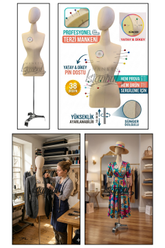 Kumaş Kafalı 38 Beden Süngerli Keten Kumaş Terzi Prova Mankeni