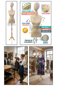 Kumaş Kafalı 38 Beden Süngerli Keten Kumaş Terzi Prova Mankeni