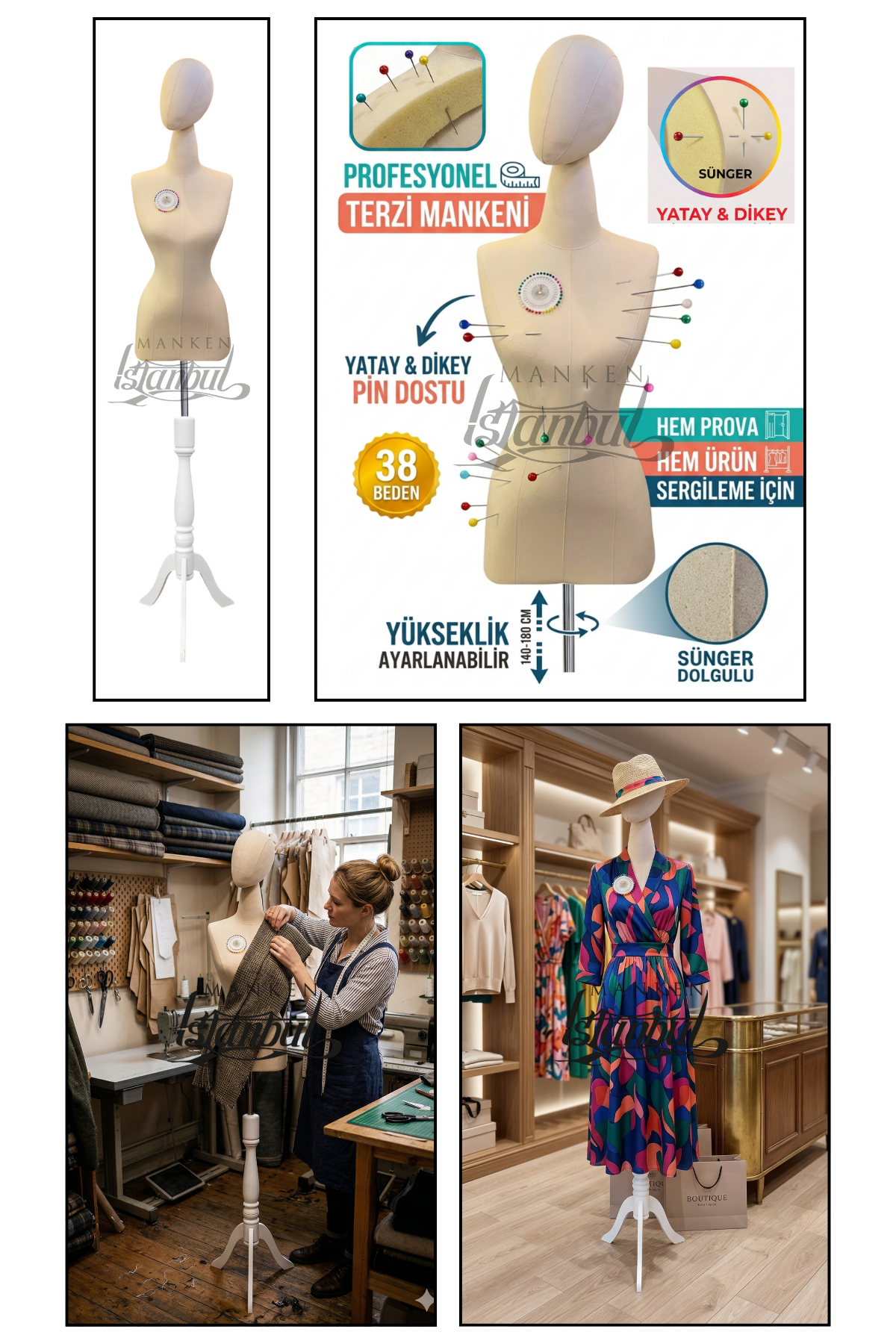 Kumaş Kafalı 38 Beden Süngerli Keten Kumaş Terzi Prova Manken