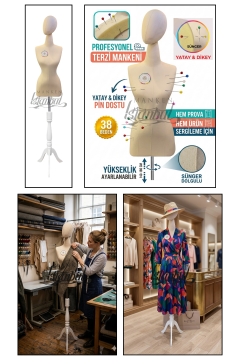 Kumaş Kafalı 38 Beden Süngerli Keten Kumaş Terzi Prova Manken