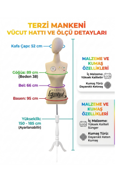 Kumaş Kafalı 38 Beden Süngerli Keten Kumaş Terzi Prova Manken