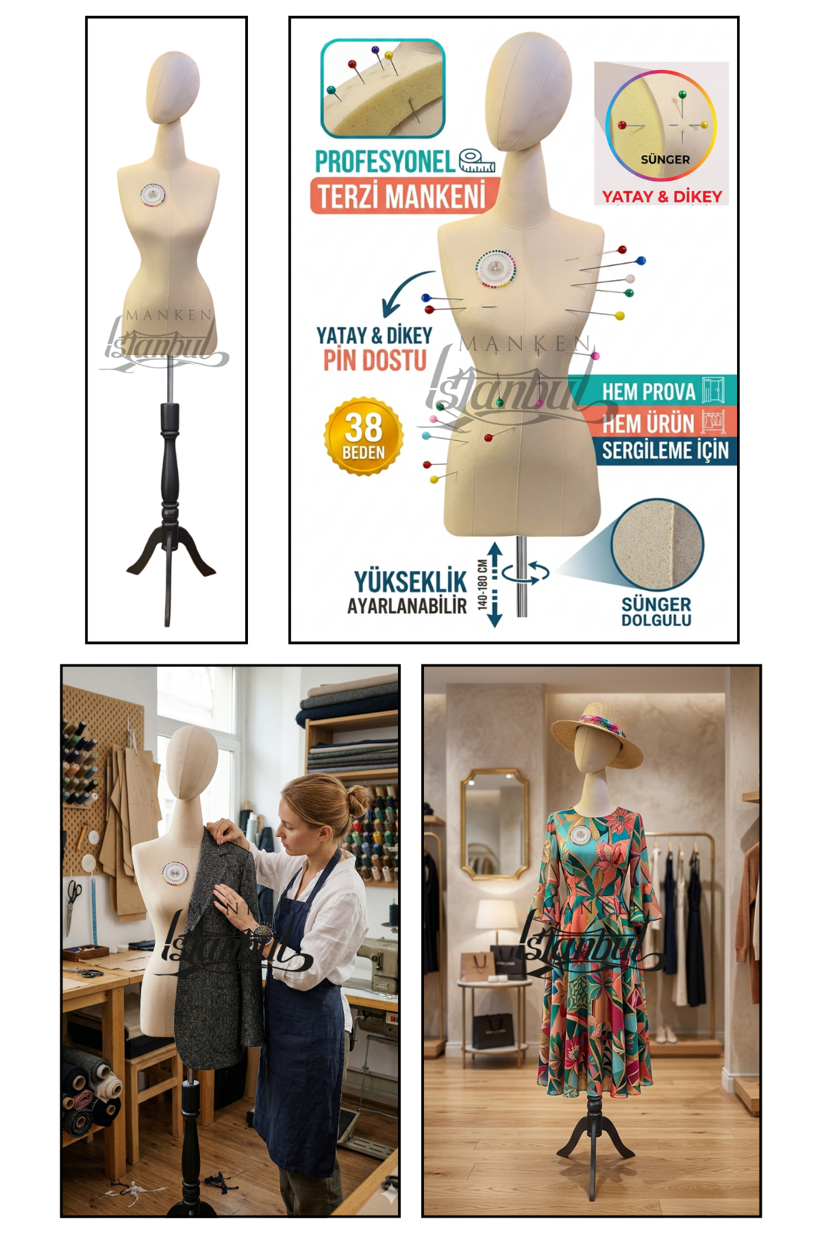 Kumaş Kafalı 38 Beden Süngerli Keten Kumaş Terzi Prova Mankeni