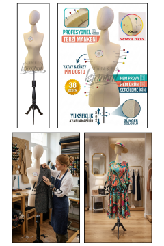 Kumaş Kafalı 38 Beden Süngerli Keten Kumaş Terzi Prova Mankeni