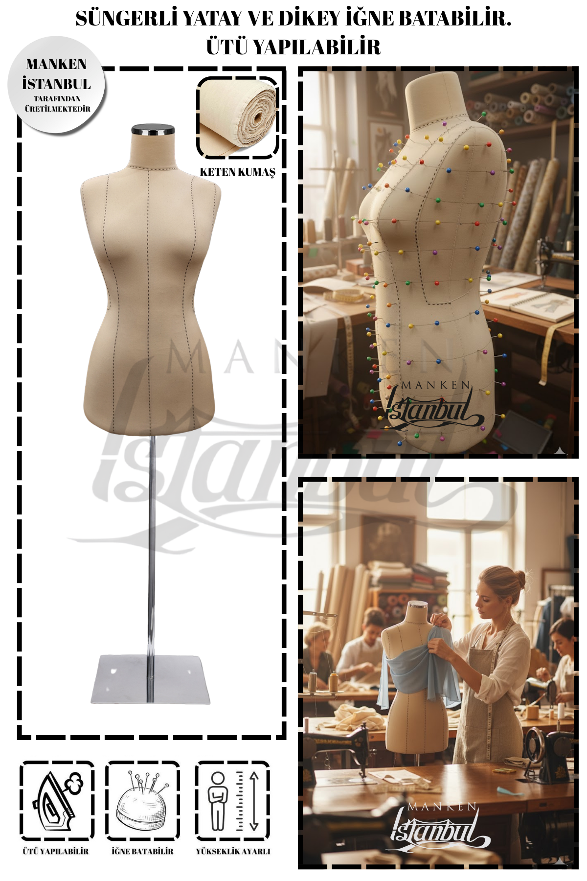 Yüksek Kalite Özel Punto Dikişli Full İğne Batabilen Terzi Mankeni