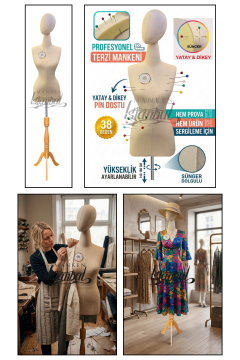 Kumaş Kafalı 38 Beden Süngerli Keten Kumaş Terzi Prova Mankeni