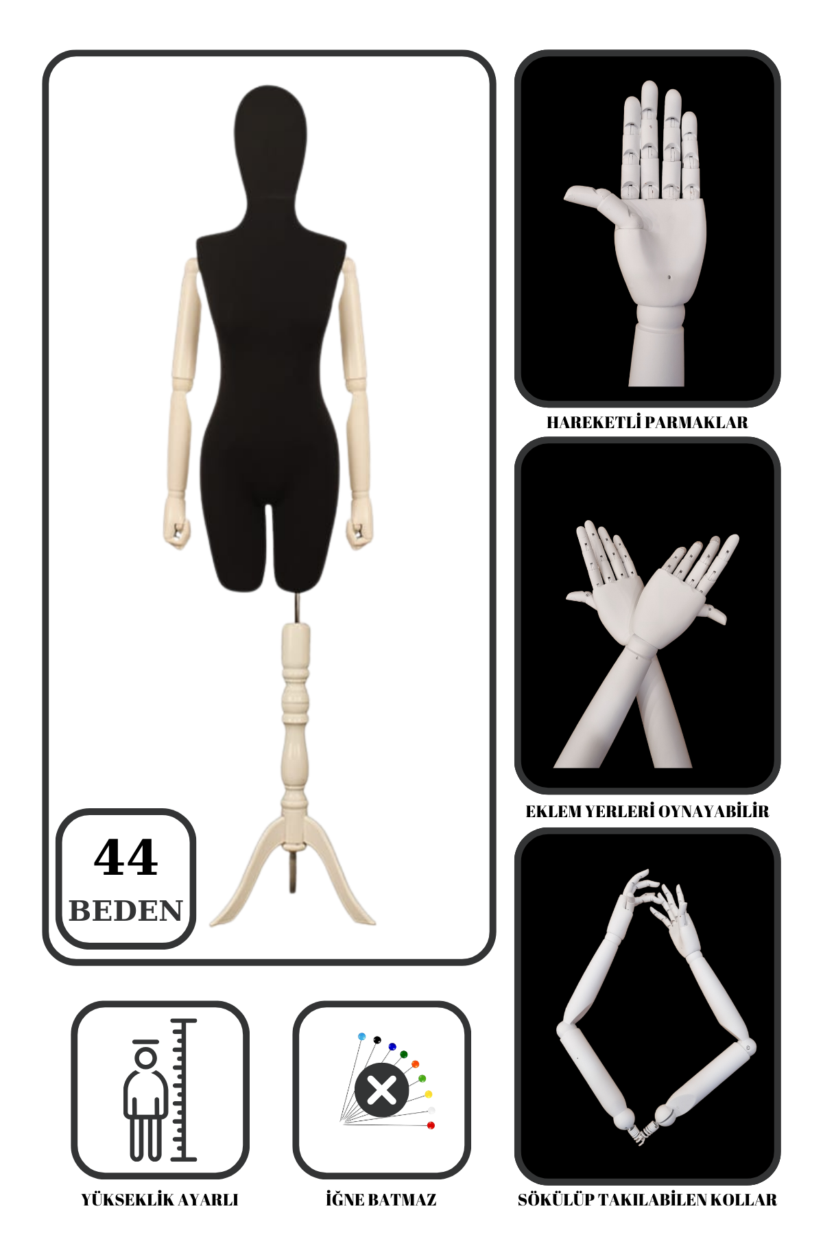 Pantolon Giyebilen Ahşap Kollu Terzi Mankeni Vitrin Mankeni 44 beden