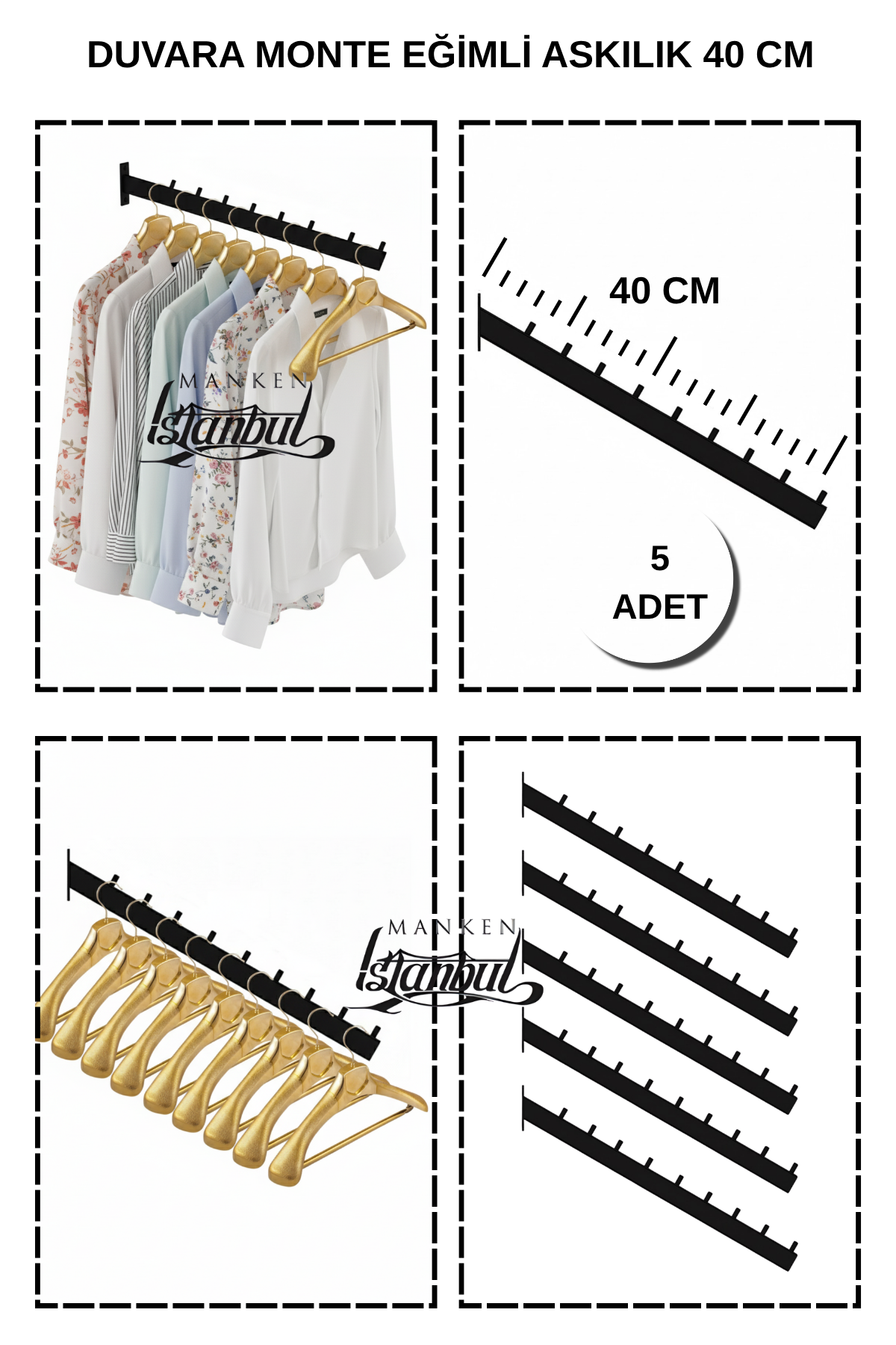 Duvara Monte Eğimli Askılık 40 Cm 5 Adet