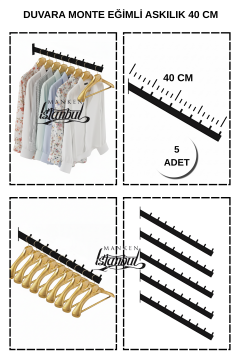 Duvara Monte Eğimli Askılık 40 Cm 5 Adet