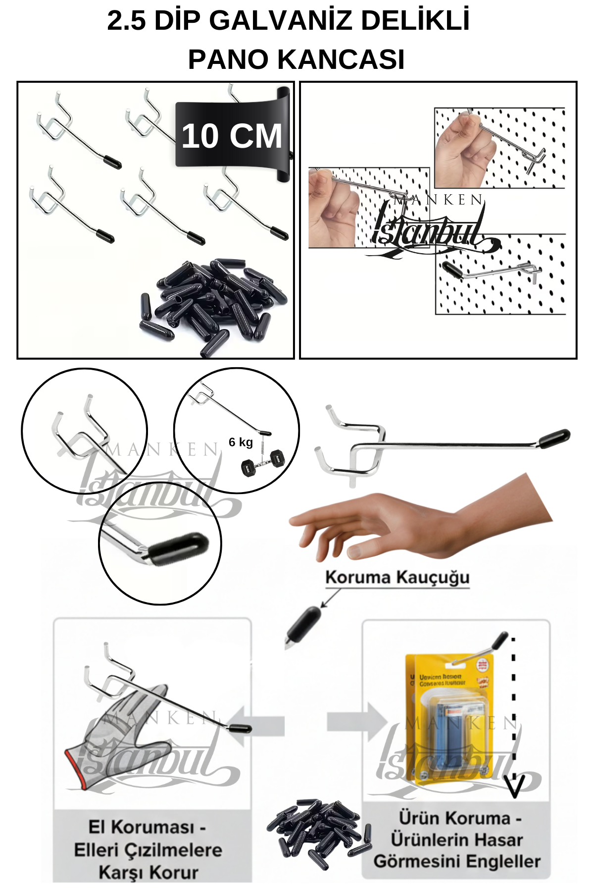 Özel Üretim Koruma Kauçuk Delikli Pano Kancası