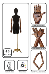 Lüks Gold Ayaklı Pantolon Giyebilen Ahşap Kollu Terzi Mankeni 46 beden