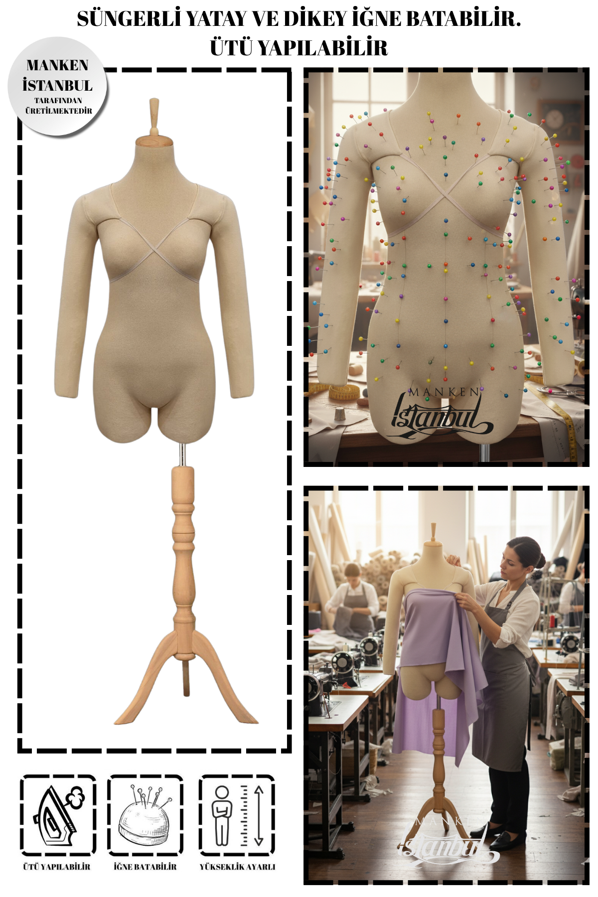 36 Beden Kollu İğne Batabilen Prova Mankeni Terzi Mankeni