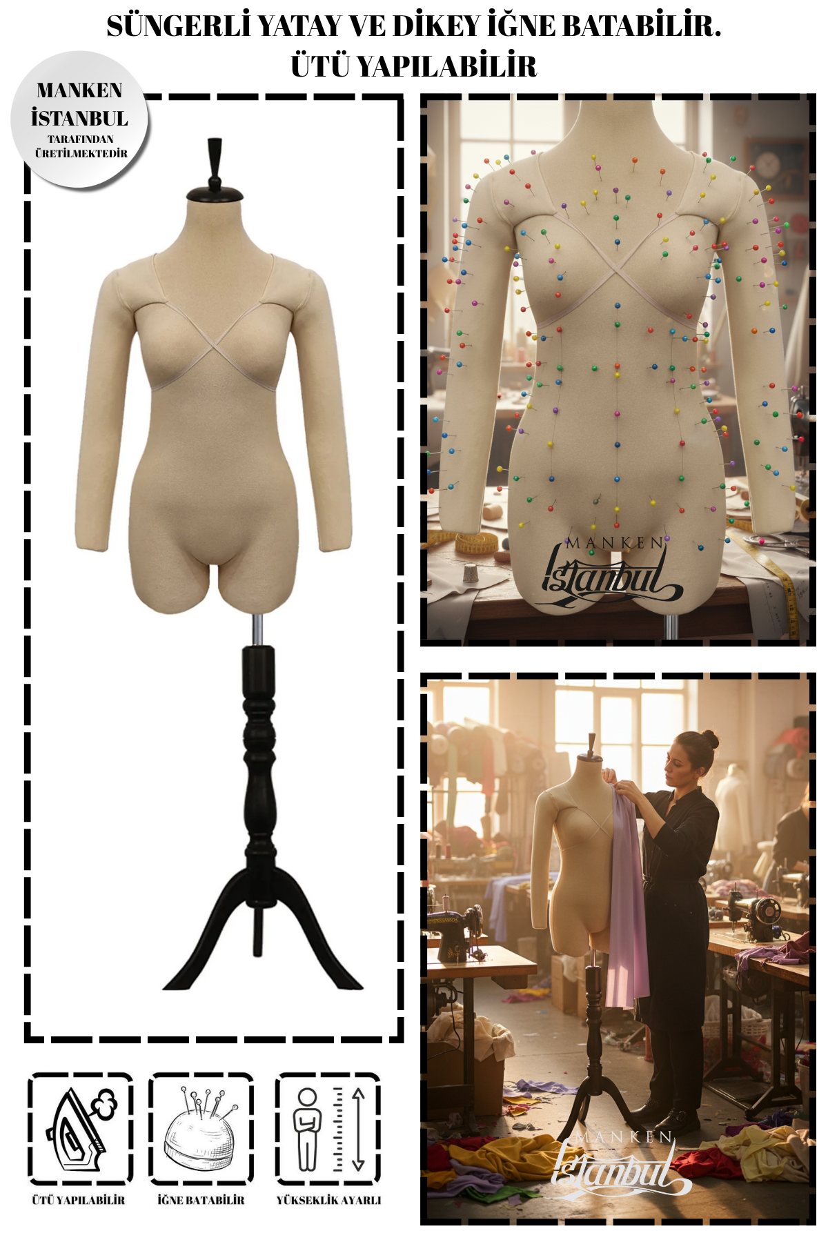 36 Beden Kollu İğne Batabilen Prova Mankeni Terzi Mankeni