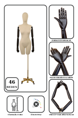 Lüks Gold Ayaklı Pantolon Giyebilen Ahşap Kollu Terzi Mankeni 46 beden