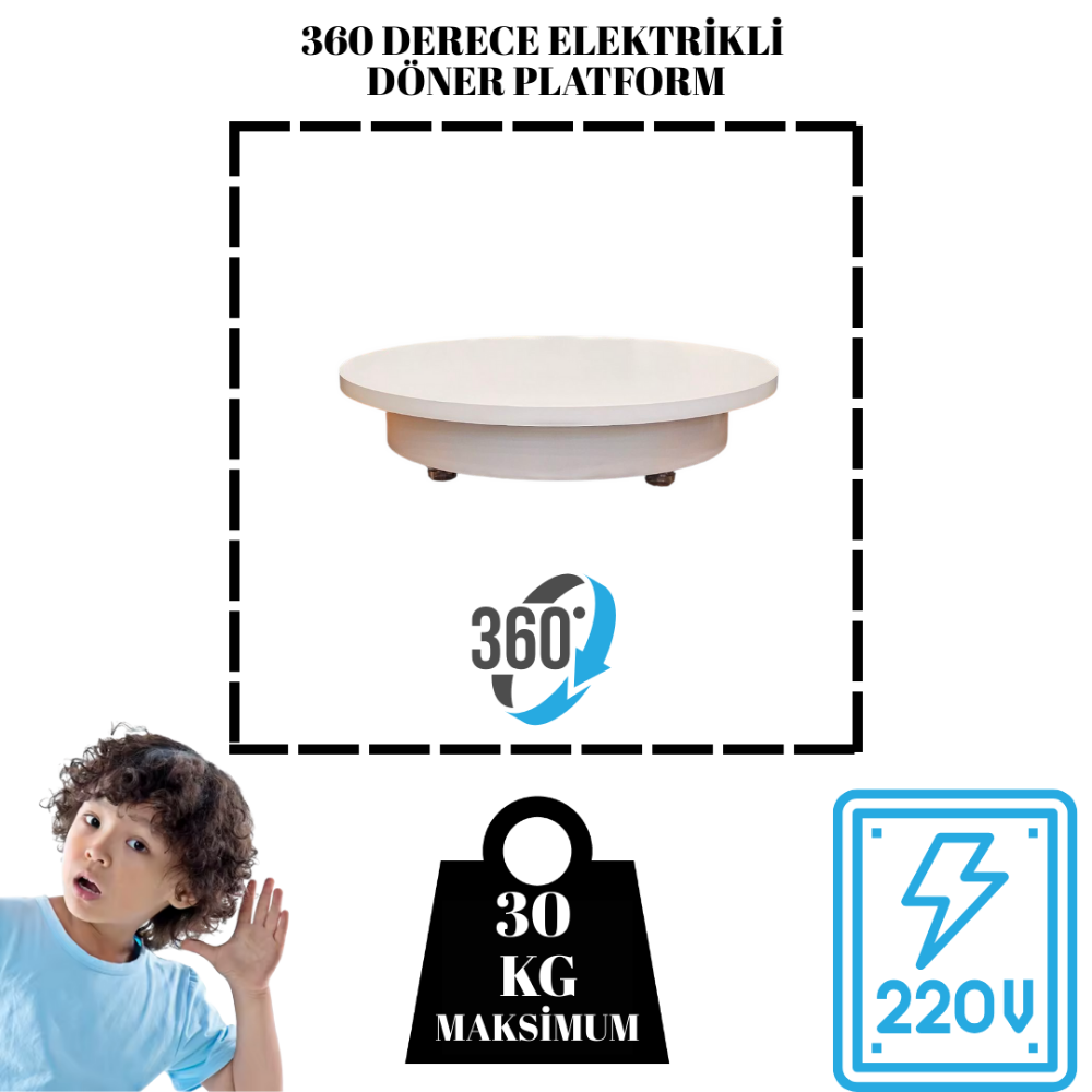 50 Cm Çap 30 Kg Taşıma Kapasiteli Uzaktan Döner Platform(