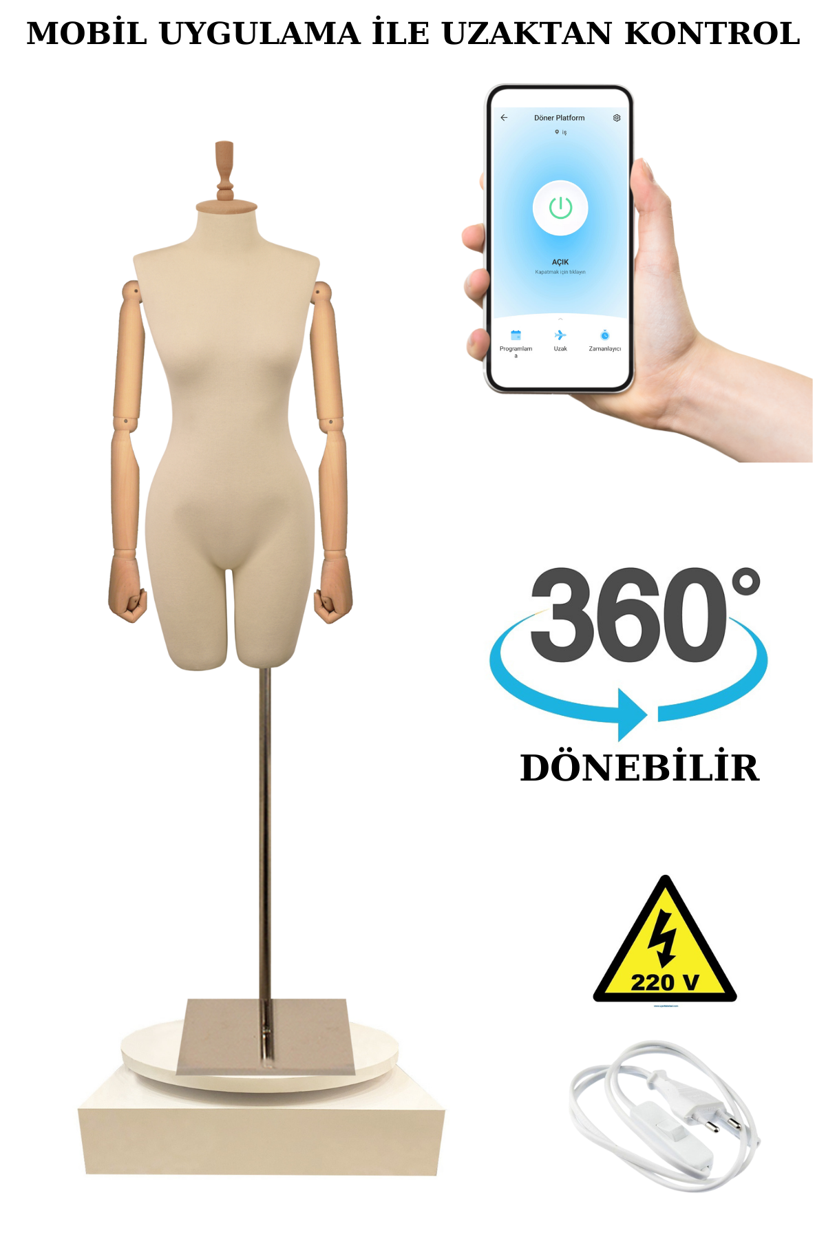 360 Derece Dönebilen Telefondan Kumandalı Vitrin Mankeni Terzi Mankeni
