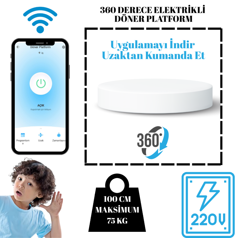100 Cm Çap 75 Kg Taşıma Kapasiteli Uzaktan Wi-Fe Kontrol Döner Platform