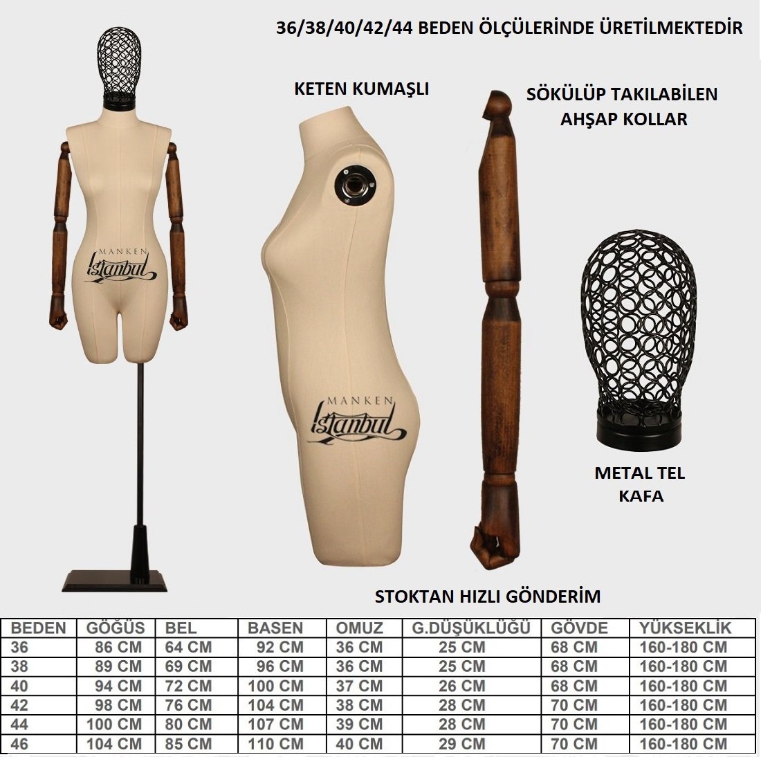 Keten Kumaş Tel Kafa Paçalı Terzi Mankeni Vitrin Mankeni
