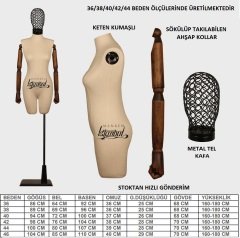 Keten Kumaş Tel Kafa Paçalı Terzi Mankeni Vitrin Mankeni